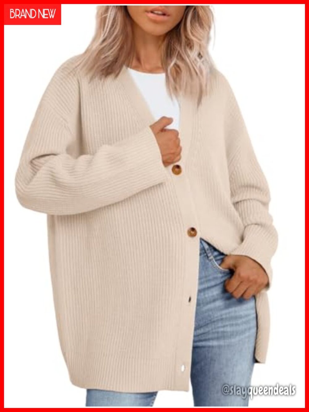 Oversized Chunky Knit Cardigan Sweater Open Front V-Neck Long Sleeve